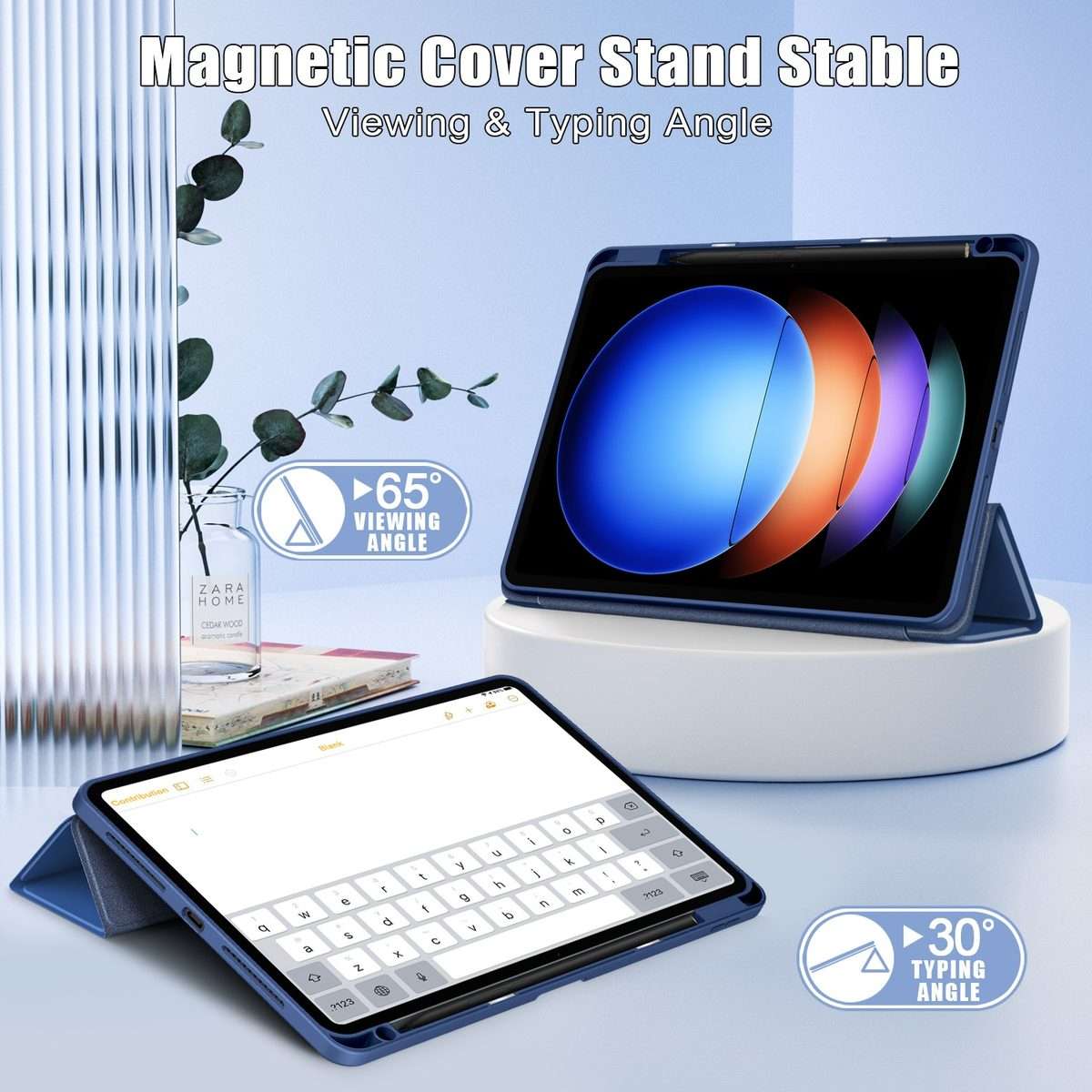 For Xiaomi Pad 6S Pro 12.4 Acrylic 3-Fold Solid Color Smart Leather Tablet Case(Dark Blue)