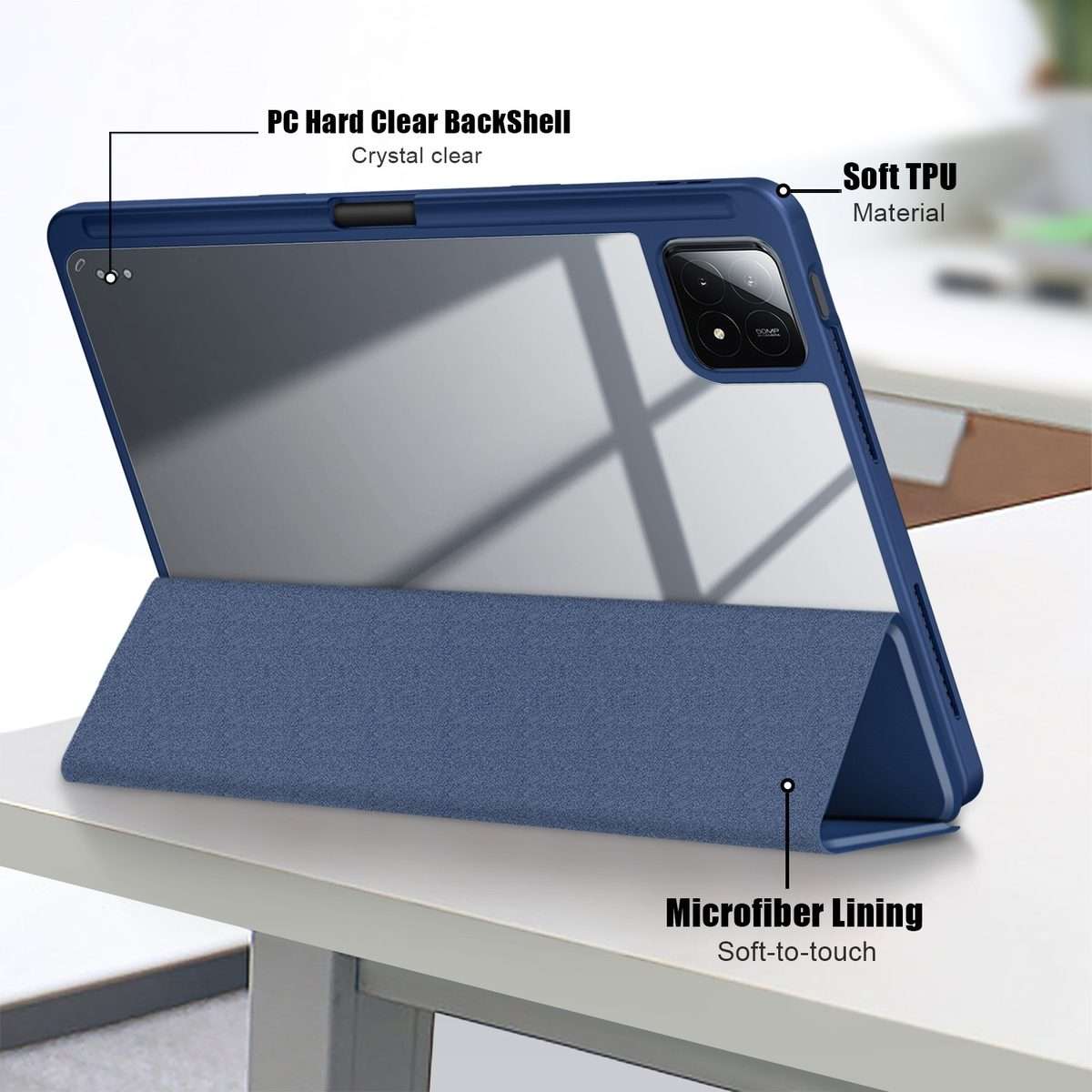 For Xiaomi Pad 6S Pro 12.4 Acrylic 3-Fold Solid Color Smart Leather Tablet Case(Dark Blue)