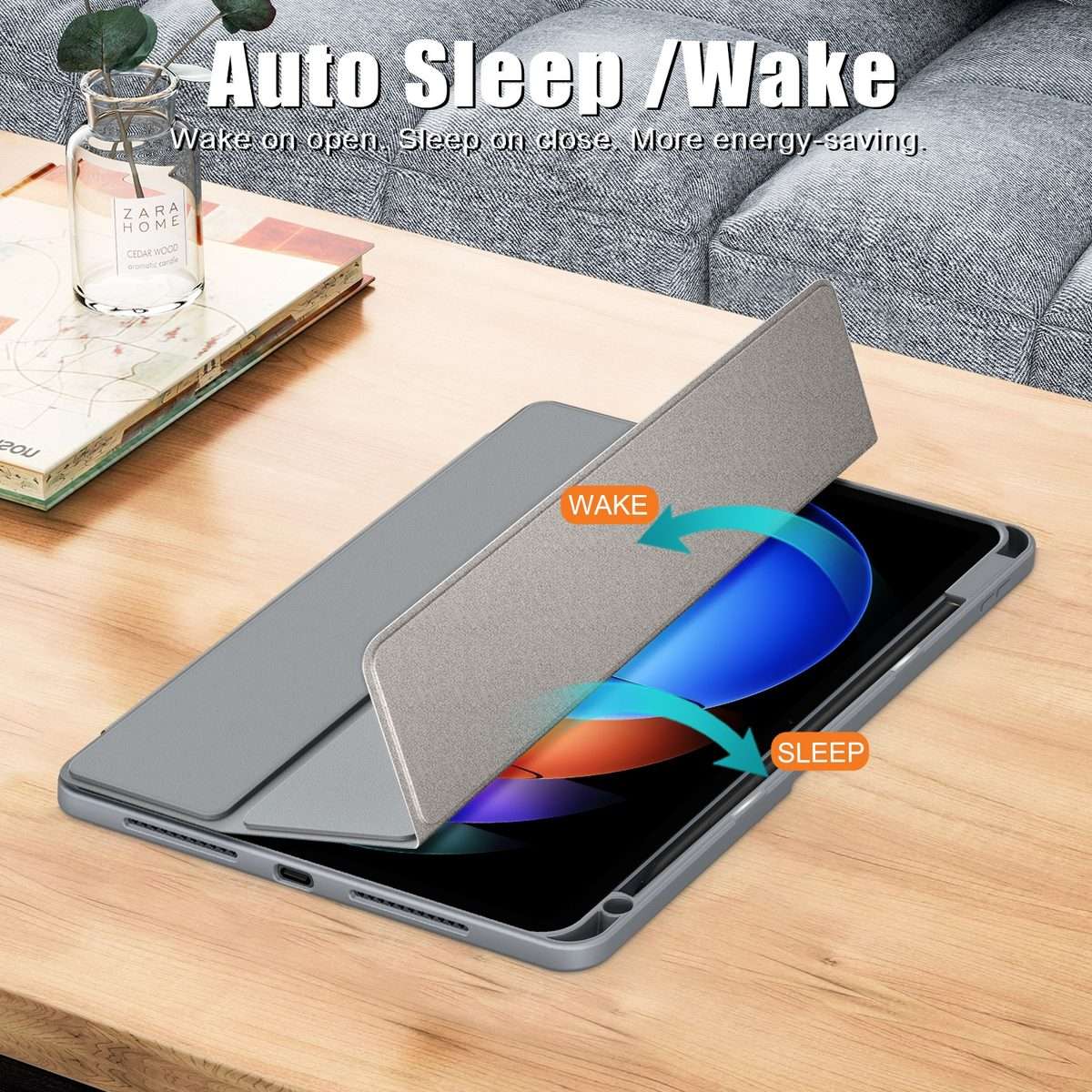 For Xiaomi Pad 6S Pro 12.4 Acrylic 3-Fold Solid Color Smart Leather Tablet Case(Grey)