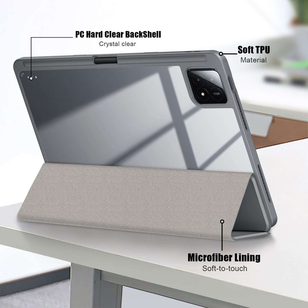 For Xiaomi Pad 6S Pro 12.4 Acrylic 3-Fold Solid Color Smart Leather Tablet Case(Grey)