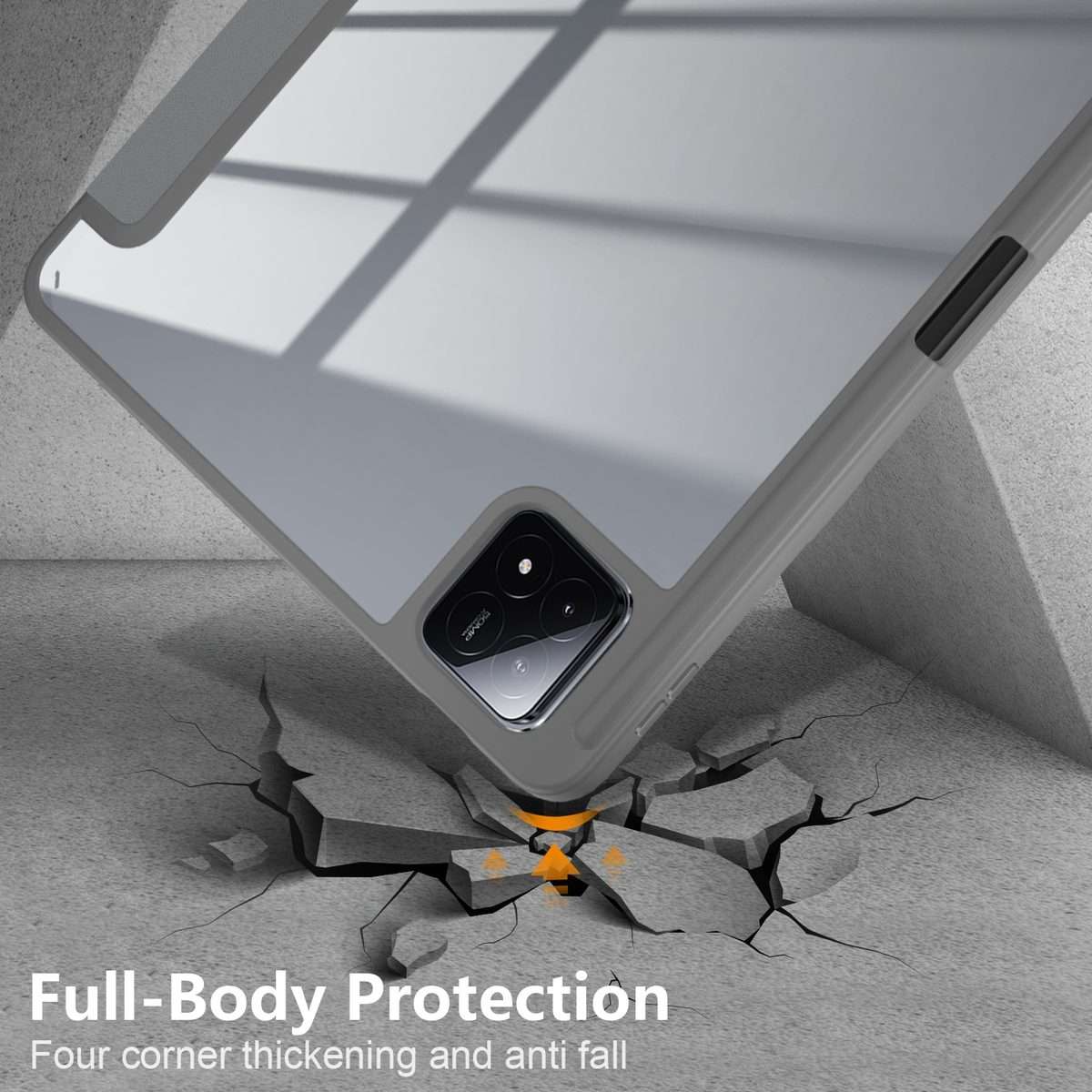 For Xiaomi Pad 6S Pro 12.4 Acrylic 3-Fold Solid Color Smart Leather Tablet Case(Grey)