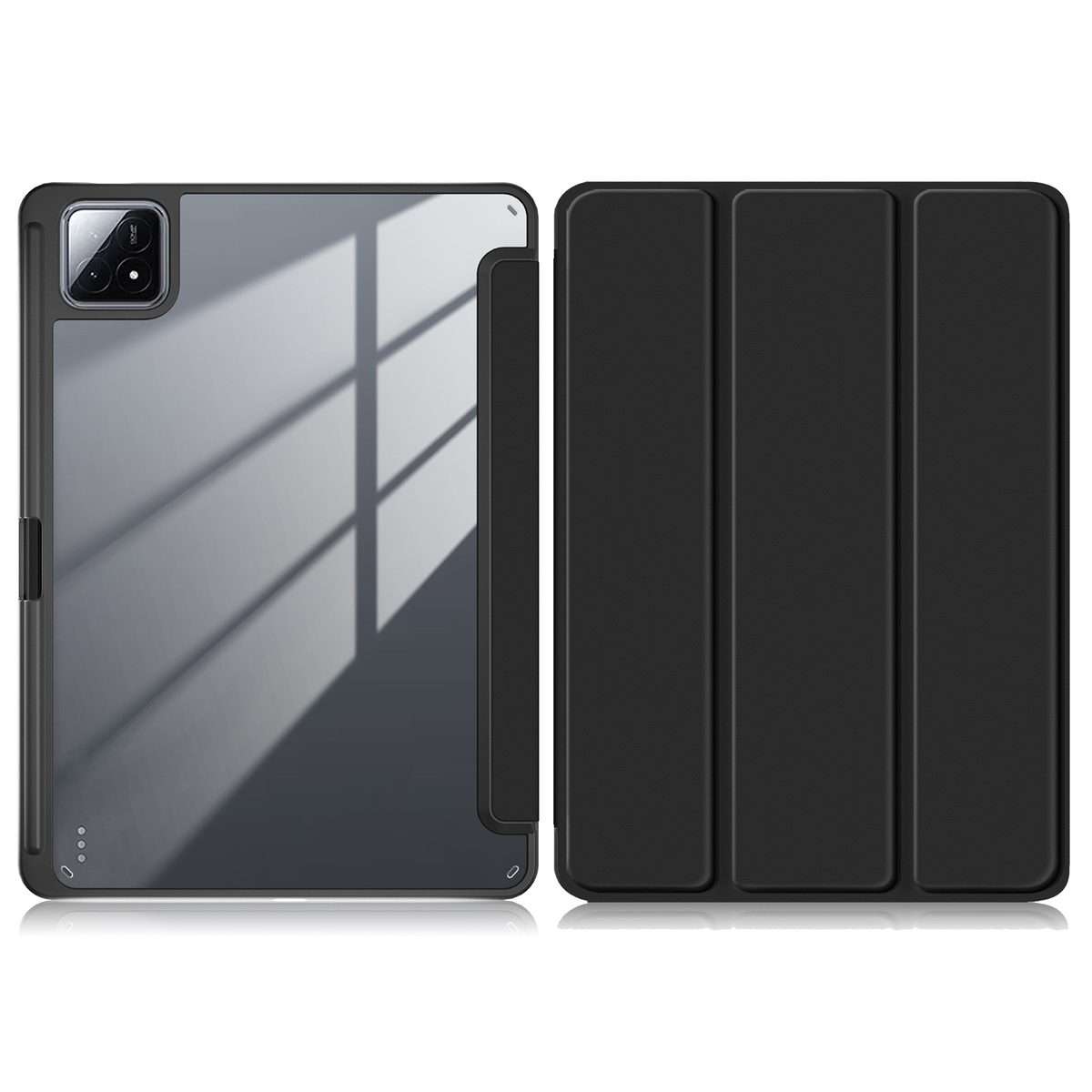 For Xiaomi Pad 6S Pro 12.4 Acrylic 3-Fold Solid Color Smart Leather Tablet Case(Black)
