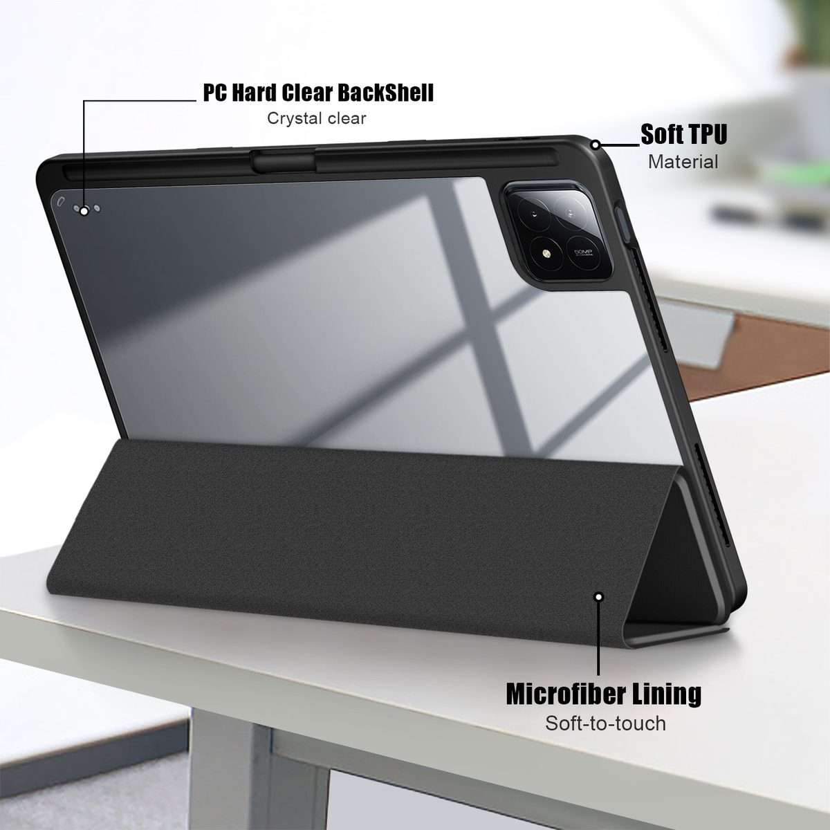 For Xiaomi Pad 6S Pro 12.4 Acrylic 3-Fold Solid Color Smart Leather Tablet Case(Black)