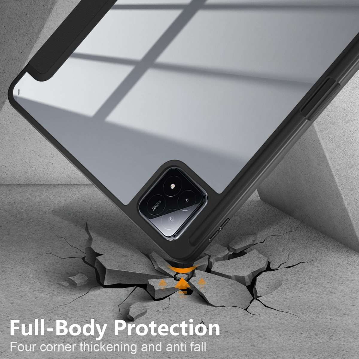 For Xiaomi Pad 6S Pro 12.4 Acrylic 3-Fold Solid Color Smart Leather Tablet Case(Black)
