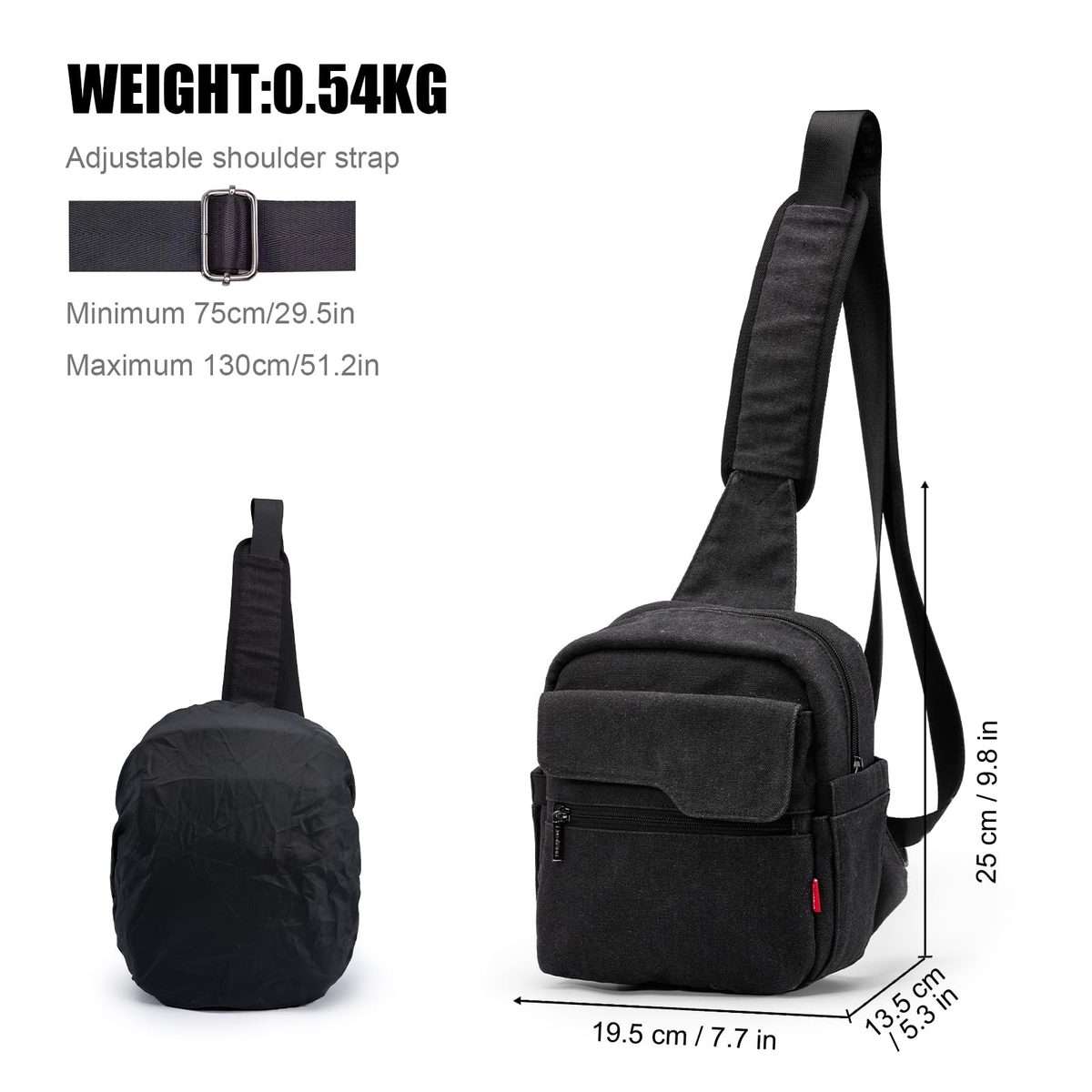 Cwatcun D93 Camera Bag Canvas Shoulder Bag, Size:19.5 x 13.5 x 25cm Black