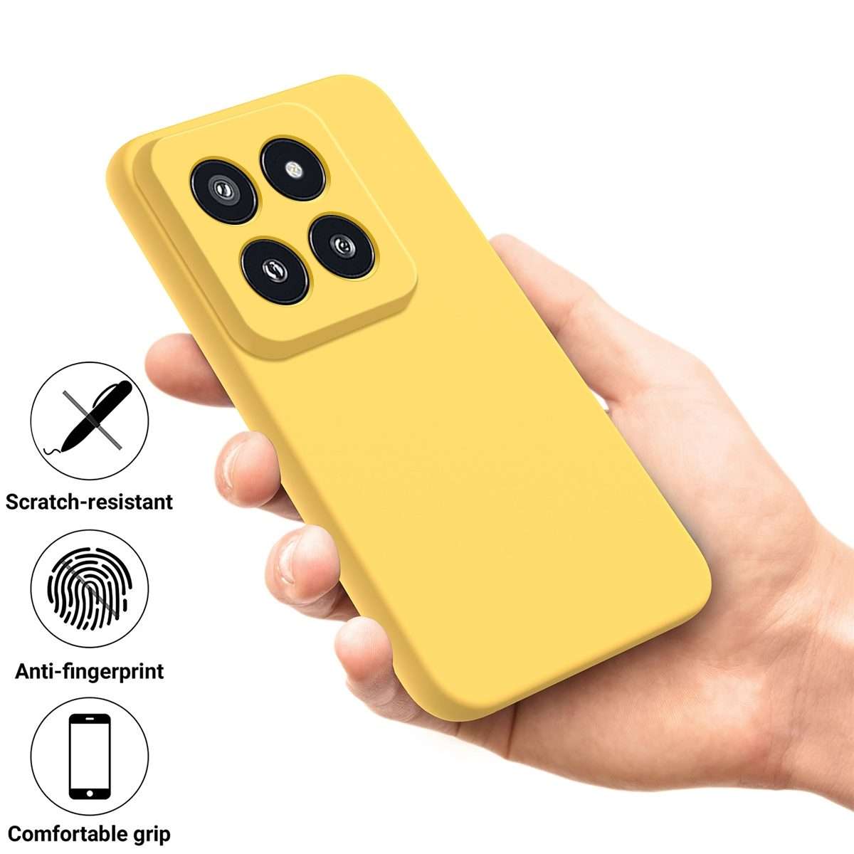 For Xiaomi 14 Pro Solid Color Liquid Silicone Dropproof Full Coverage Phone Case(Yellow)