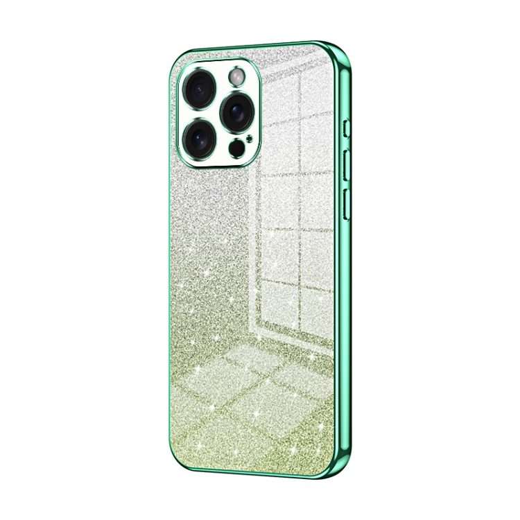 For iPhone 15 Pro Max Gradient Glitter Powder Electroplated Phone Case(Green)