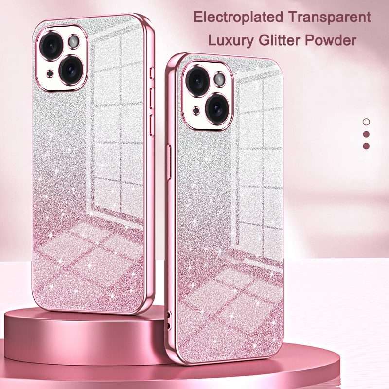 For iPhone 14 Pro Max Gradient Glitter Powder Electroplated Phone Case(Black)