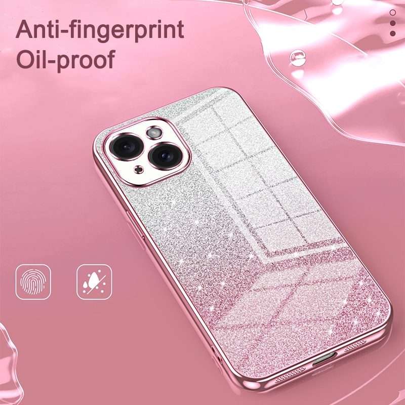 For iPhone 13 Pro Max Gradient Glitter Powder Electroplated Phone Case(Transparent)
