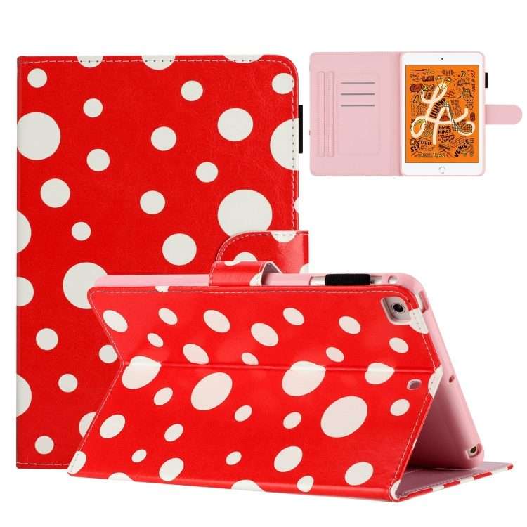 For iPad mini 5 / 4 / 3 / 2 / 1 Dot Pattern Leather Smart Tablet Case(Red White)