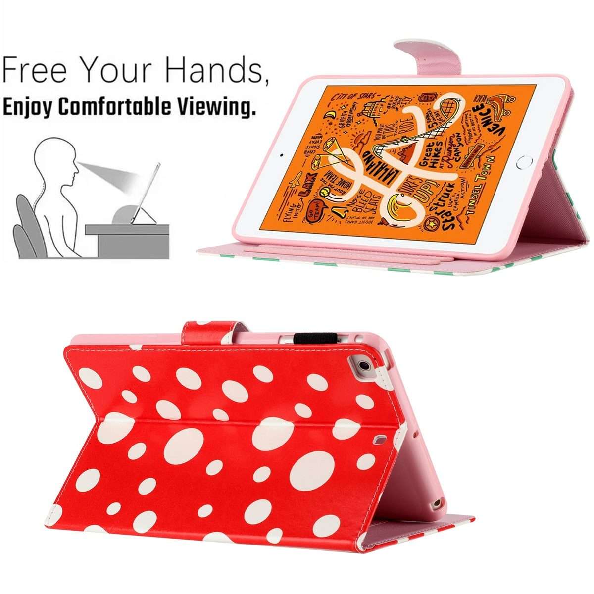 For iPad mini 5 / 4 / 3 / 2 / 1 Dot Pattern Leather Smart Tablet Case(Red White)