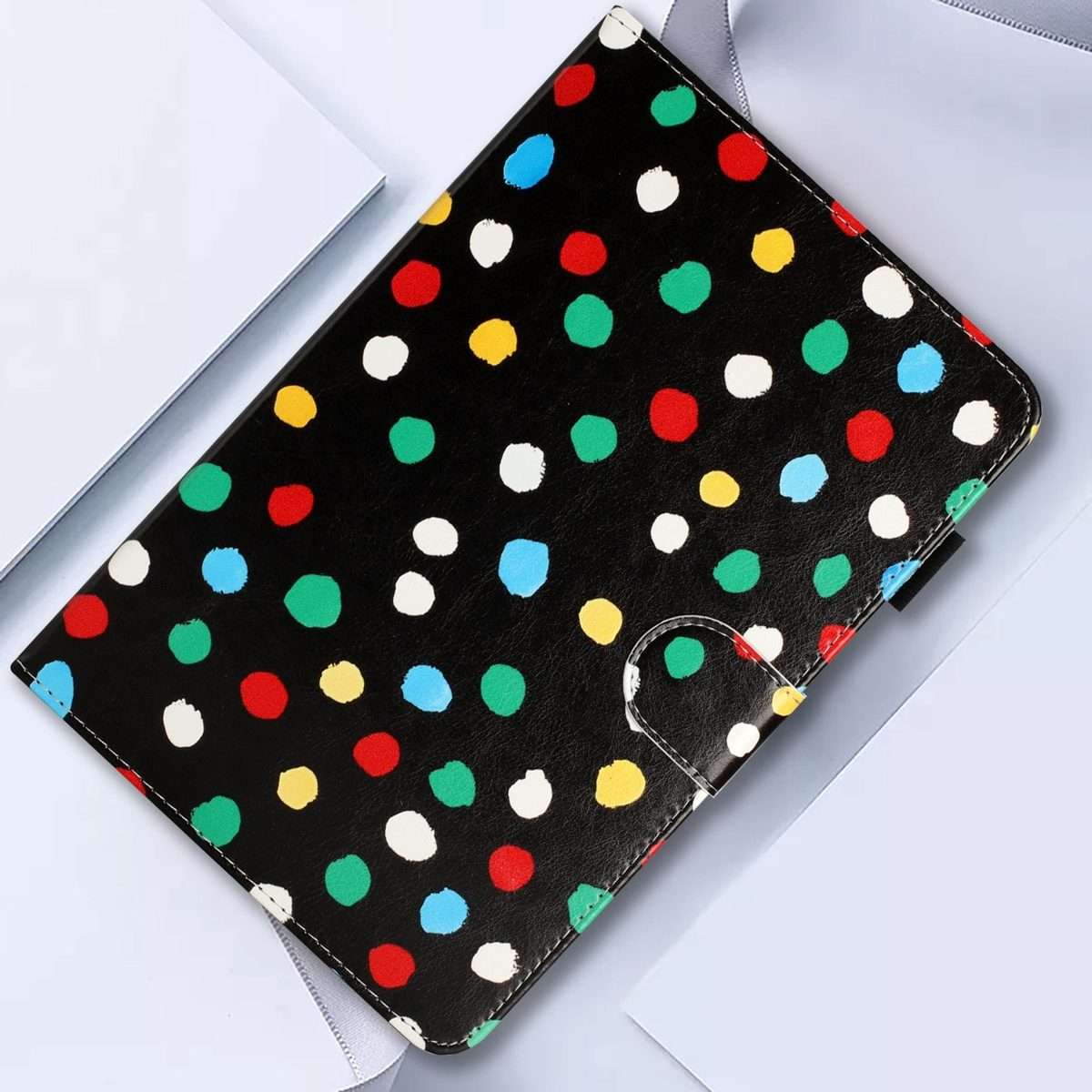 For iPad mini 5 / 4 / 3 / 2 / 1 Dot Pattern Leather Smart Tablet Case(Black Colorful)
