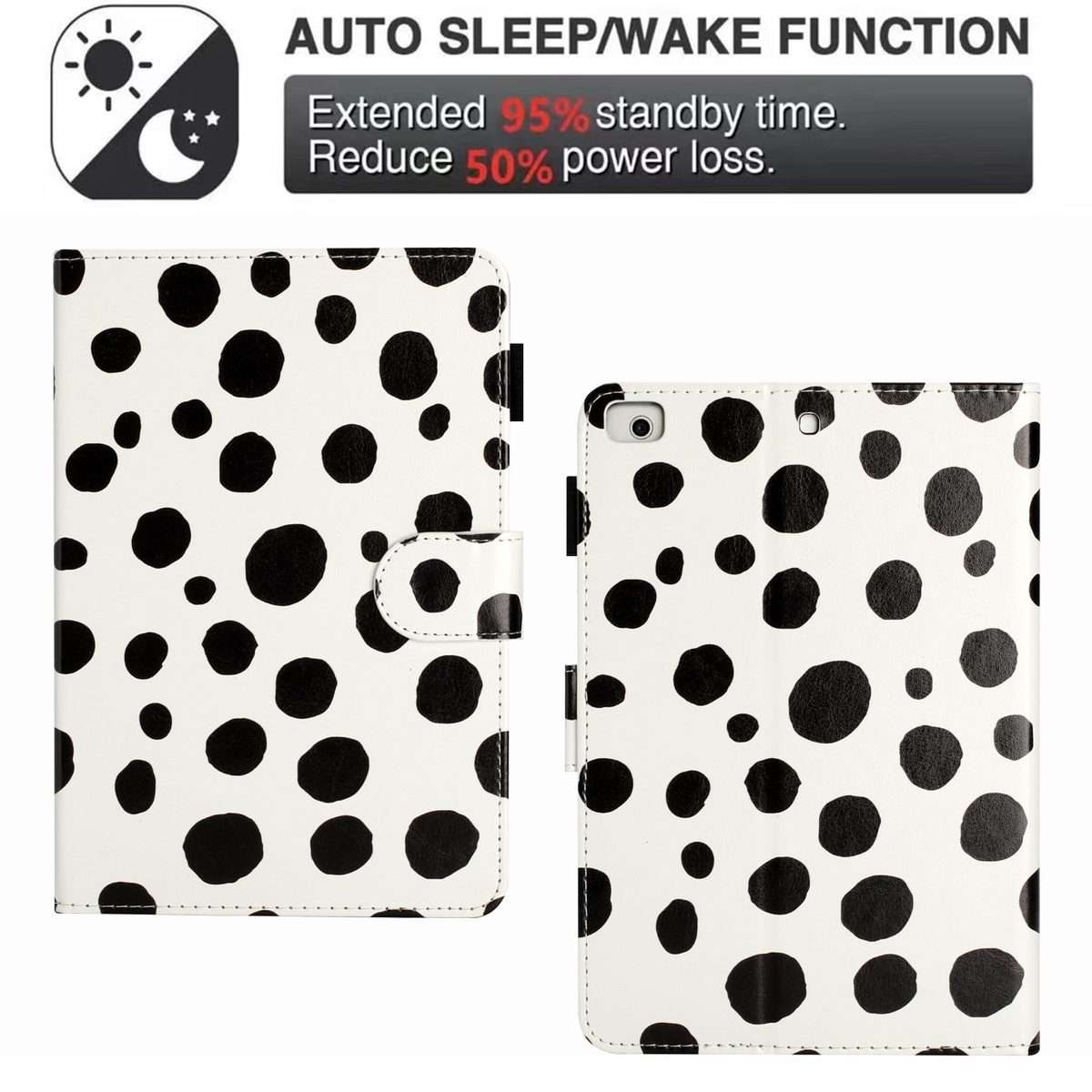 For iPad mini 5 / 4 / 3 / 2 / 1 Dot Pattern Leather Smart Tablet Case(White Black)