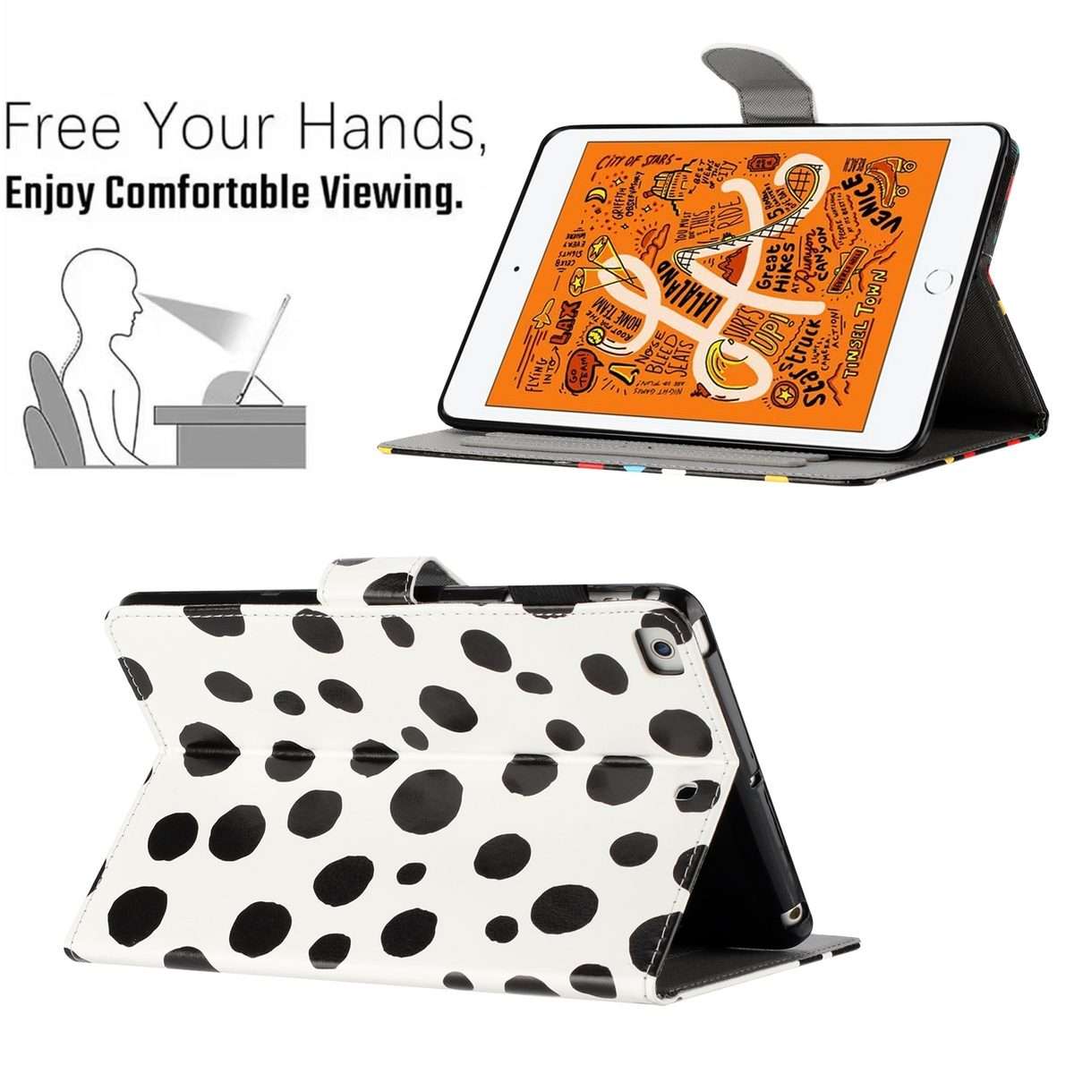 For iPad mini 5 / 4 / 3 / 2 / 1 Dot Pattern Leather Smart Tablet Case(White Black)