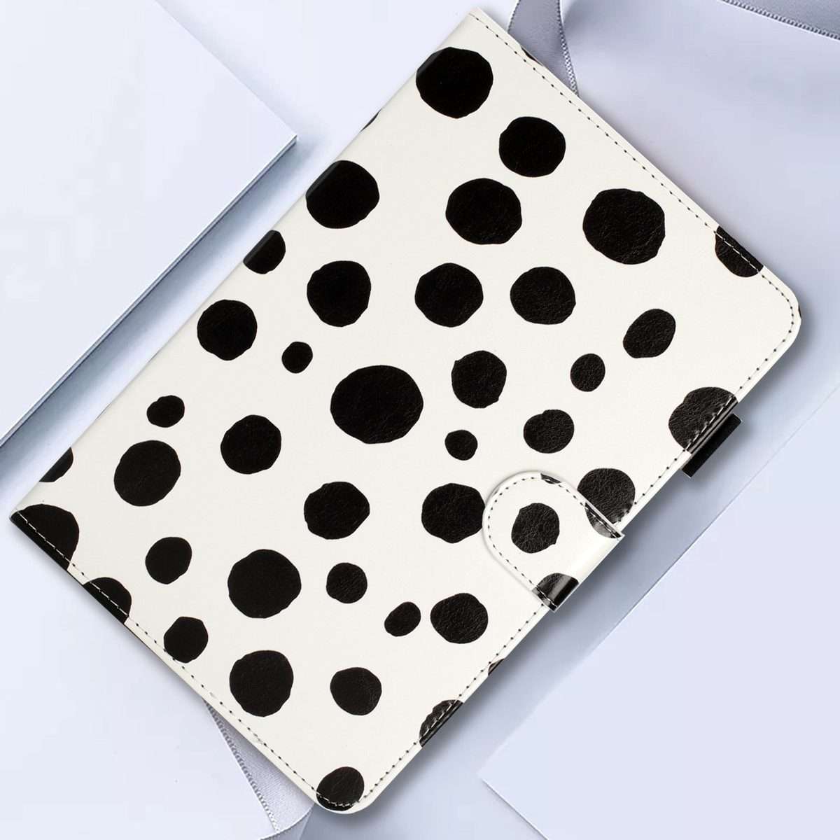 For iPad mini 5 / 4 / 3 / 2 / 1 Dot Pattern Leather Smart Tablet Case(White Black)