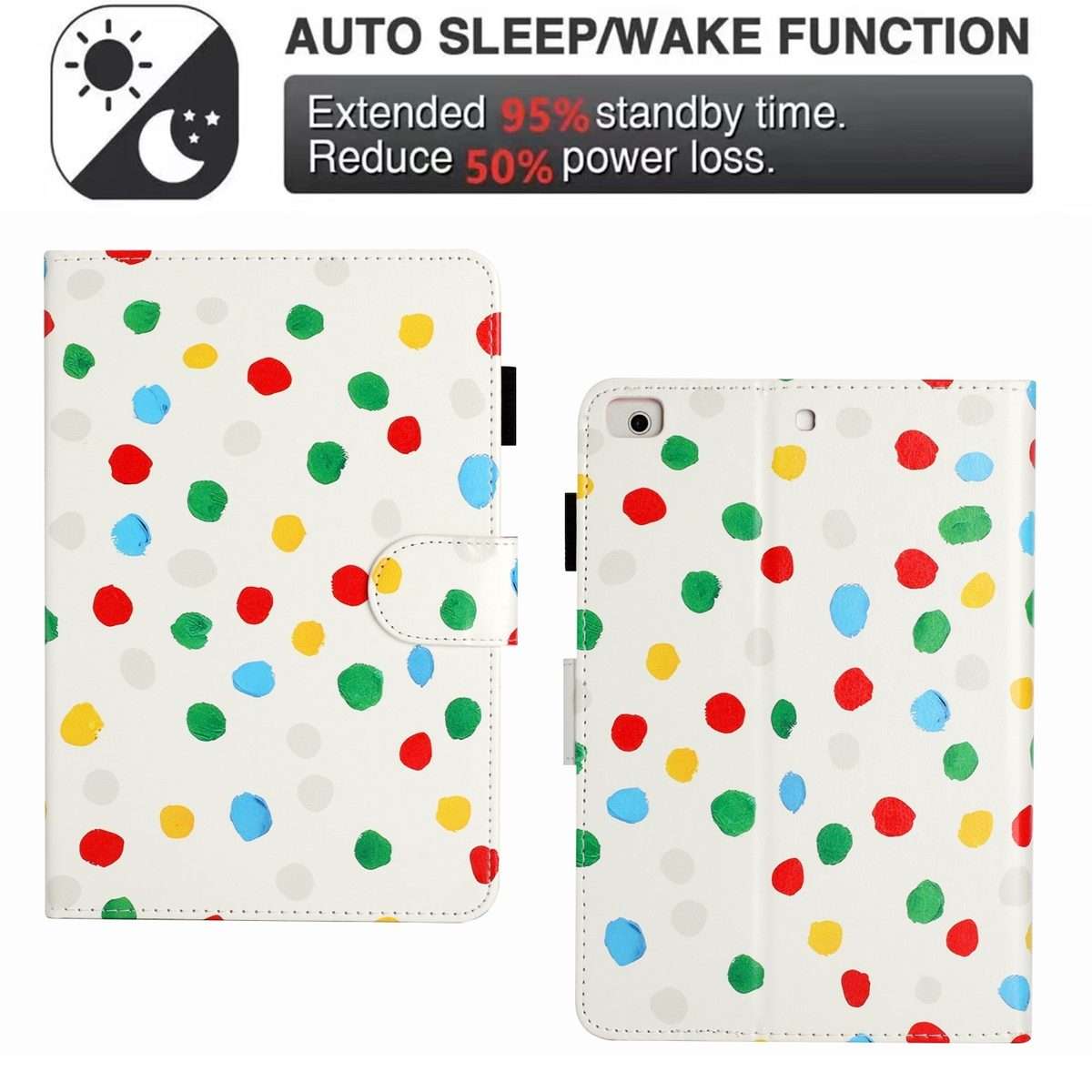 For iPad mini 5 / 4 / 3 / 2 / 1 Dot Pattern Leather Smart Tablet Case(White Colorful Dot)