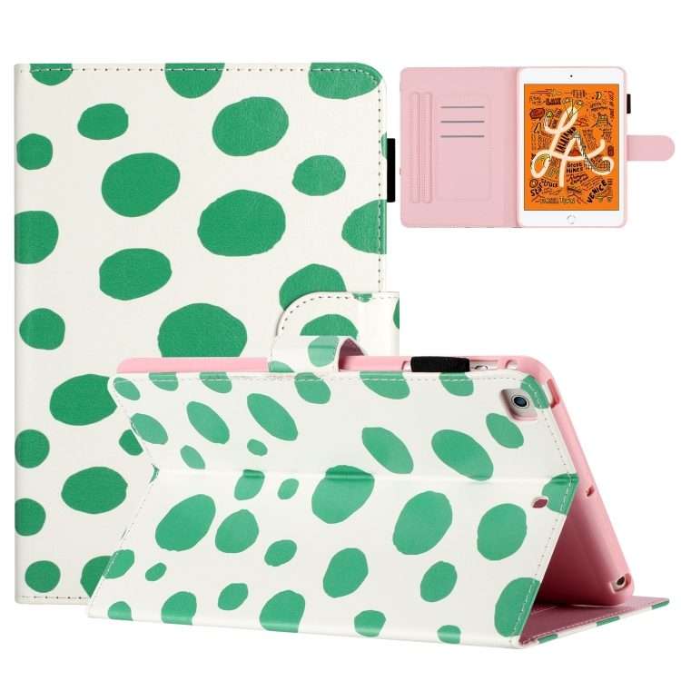 For iPad mini 5 / 4 / 3 / 2 / 1 Dot Pattern Leather Smart Tablet Case(White Green Dot)