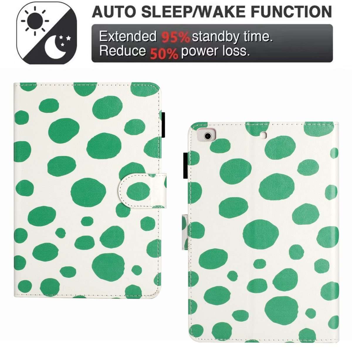 For iPad mini 5 / 4 / 3 / 2 / 1 Dot Pattern Leather Smart Tablet Case(White Green Dot)