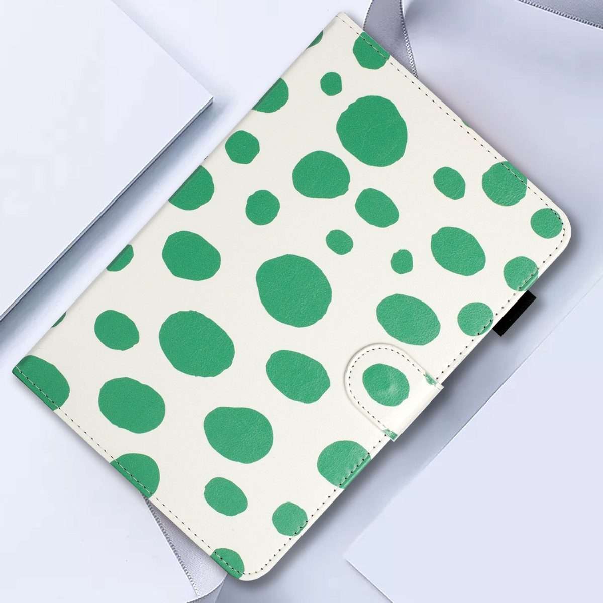 For iPad mini 5 / 4 / 3 / 2 / 1 Dot Pattern Leather Smart Tablet Case(White Green Dot)