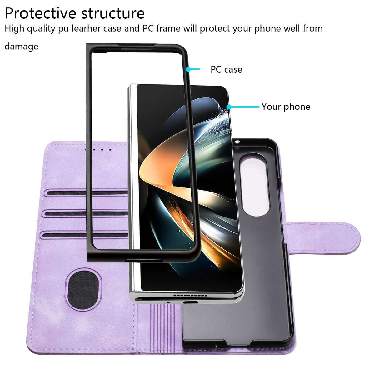 For Samsung Galaxy Z Fold5 5G YX0060 Elephant Head Embossed Phone Leather Case ... (Light Purple)