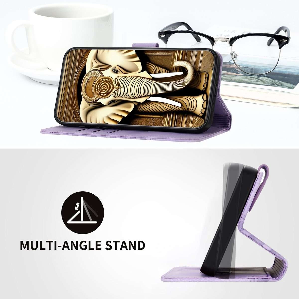 For Samsung Galaxy Z Fold5 5G YX0060 Elephant Head Embossed Phone Leather Case ... (Light Purple)