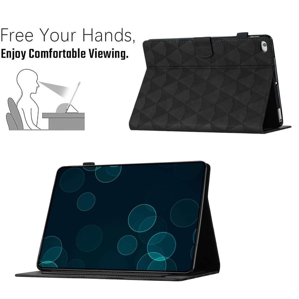 For iPad mini 5 / 4 / 3 / 2 / 1 Diamond Texture Embossed Leather Smart Tablet Case(Black)