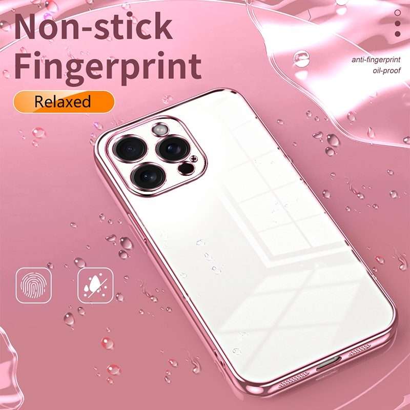 For iPhone 15 Pro Max Transparent Plating Fine Hole Phone Case(Pink)