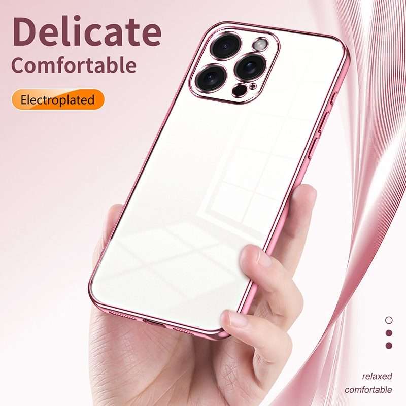 For iPhone 15 Pro Max Transparent Plating Fine Hole Phone Case(Pink)
