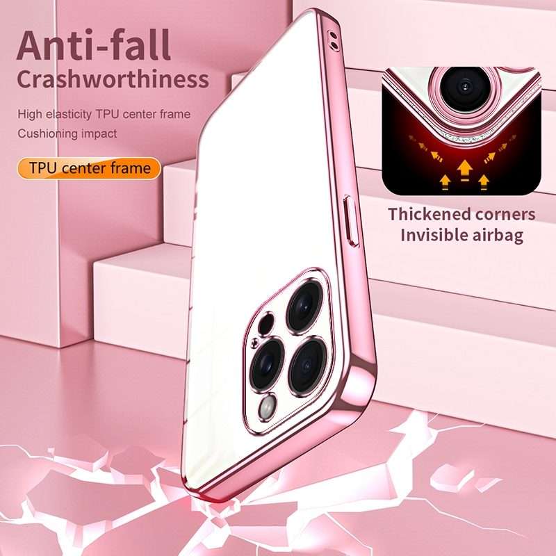 For iPhone 15 Pro Max Transparent Plating Fine Hole Phone Case(Pink)