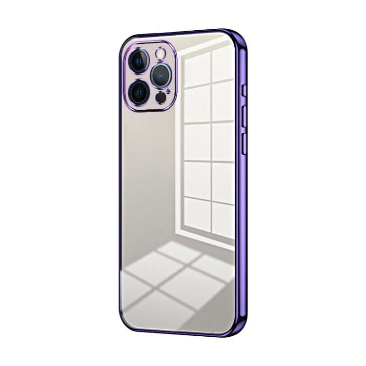 For iPhone 12 Pro Max Transparent Plating Fine Hole Phone Case(Purple)