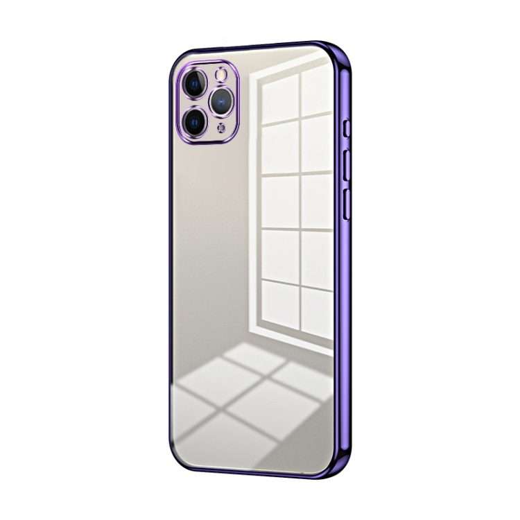 For iPhone 11 Pro Max Transparent Plating Fine Hole Phone Case(Purple)