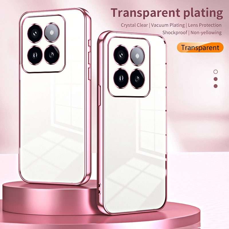 For Xiaomi 14 Pro Transparent Plating Fine Hole Phone Case(Pink)
