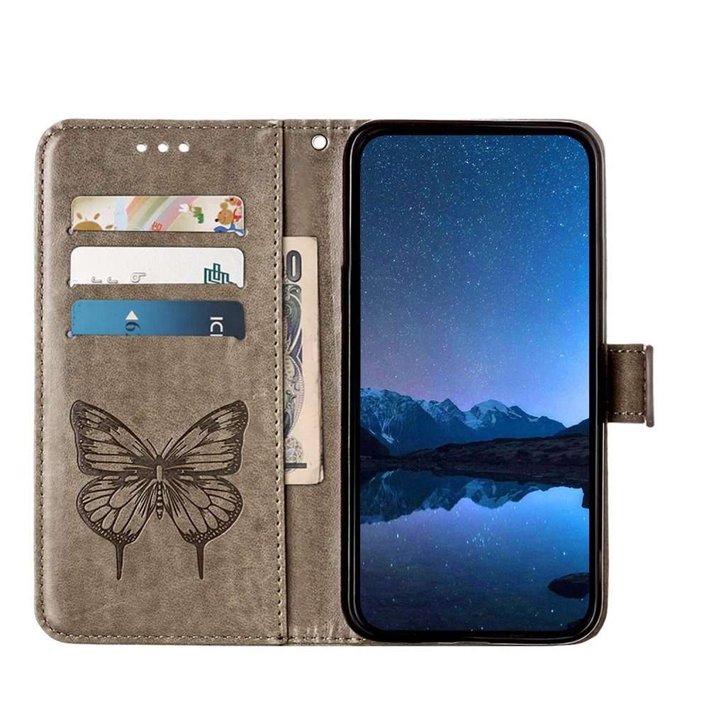 For Xiaomi 14 Pro 5G Global Embossed Butterfly Leather Phone Case(Grey)