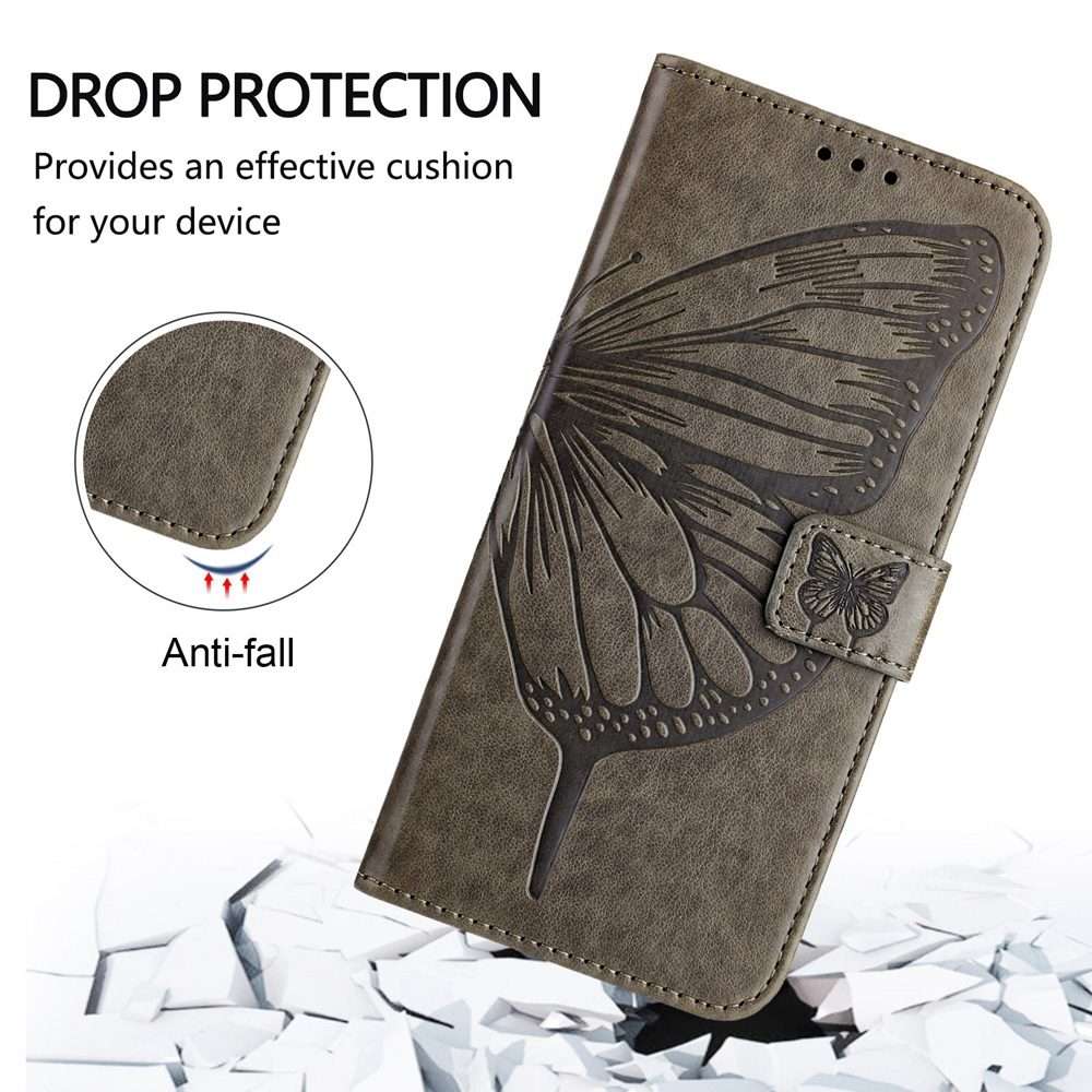 For Xiaomi 14 Pro 5G Global Embossed Butterfly Leather Phone Case(Grey)