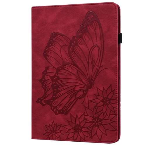 For iPad Pro 12.9 2022 / Air 13 2024 / 2025 Big Butterfly Embossed Leather Tablet Case(Red)