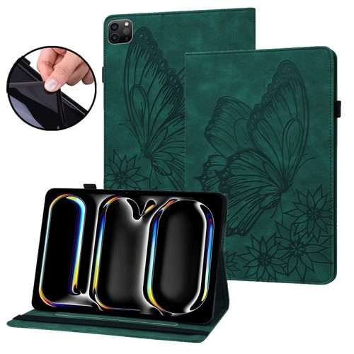 For iPad Pro 13 2025 / 2024 Big Butterfly Embossed Leather Tablet Case(Green)