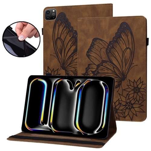 For iPad Pro 13 2025 / 2024 Big Butterfly Embossed Leather Tablet Case(Brown)
