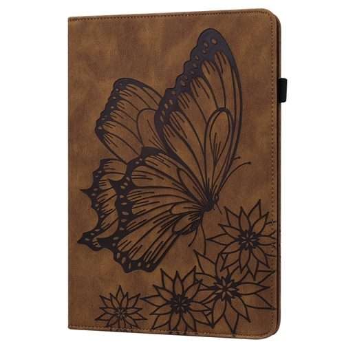 For iPad Pro 13 2025 / 2024 Big Butterfly Embossed Leather Tablet Case(Brown)