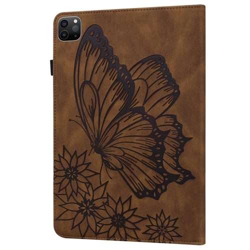 For iPad Pro 13 2025 / 2024 Big Butterfly Embossed Leather Tablet Case(Brown)
