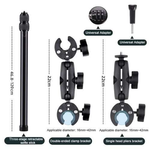 Dual-heads Crab & Single Heads Motorcycle Clamps Handlebar Fixed Mount 3-stage Telescopic Selfie S