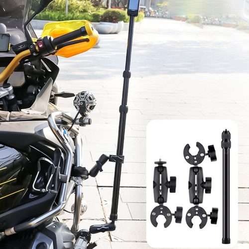 Dual-heads Crab & Single Heads Motorcycle Clamps Handlebar Fixed Mount 3-stage Telescopic Selfie S