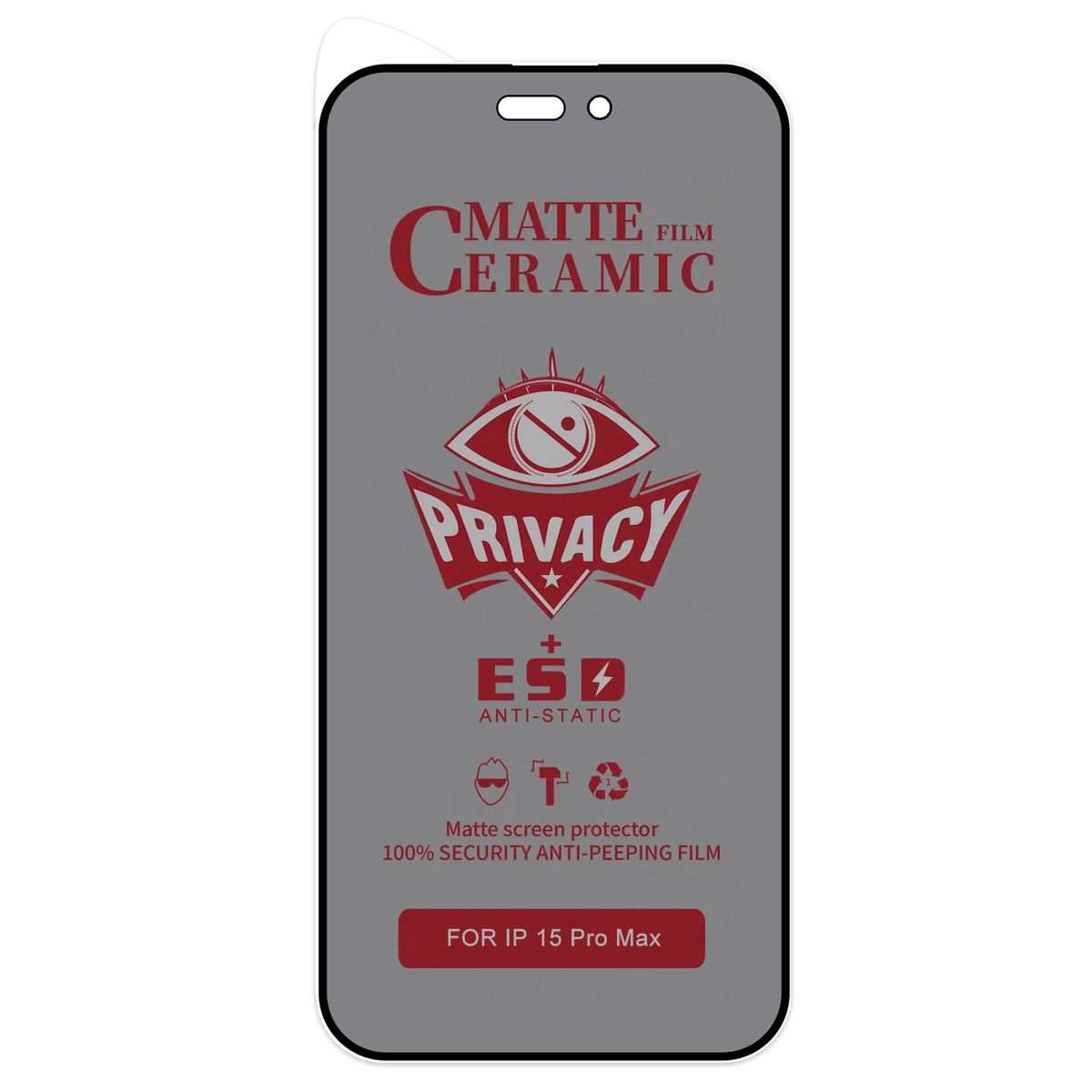 For iPhone 15 Pro Max Full Coverage Frosted Privacy Ceramic Film