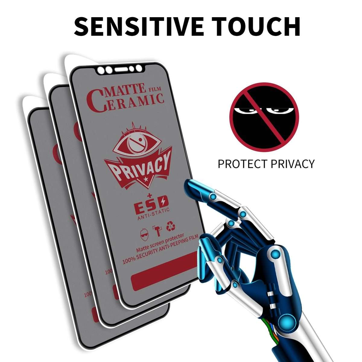 For iPhone 14 Pro Max Full Coverage Frosted Privacy Ceramic Film