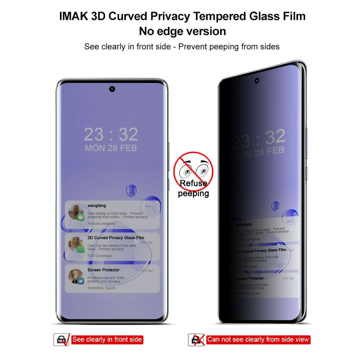 For Honor X50 Pro 5G / X50 5G imak No Edge Version 3D Curved Privacy Full Screen Tempered Glass Fi