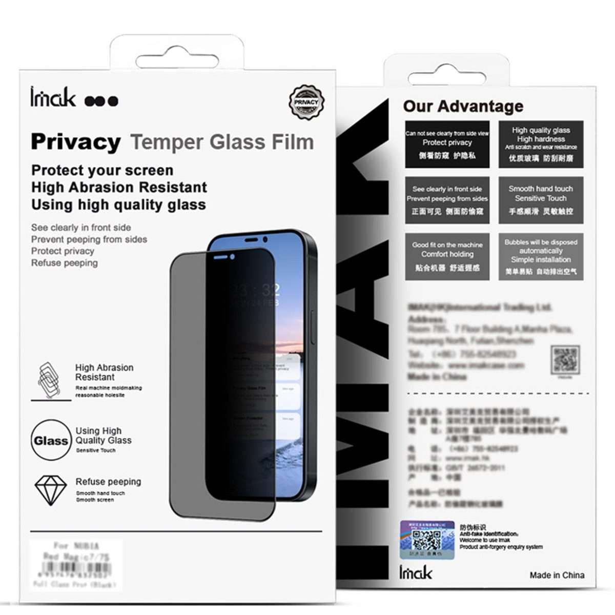 For Honor X50 Pro 5G / X50 5G imak No Edge Version 3D Curved Privacy Full Screen Tempered Glass Fi