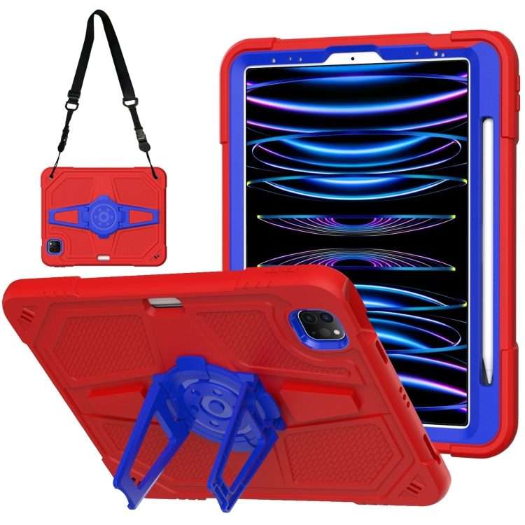 For iPad Air 2022 10.9 / Pro 11 2022 Punk Stand PC Hybrid Silicone Tablet Case with ... (Red Blue)