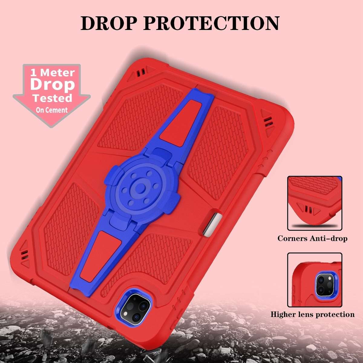 For iPad Air 2022 10.9 / Pro 11 2022 Punk Stand PC Hybrid Silicone Tablet Case with ... (Red Blue)