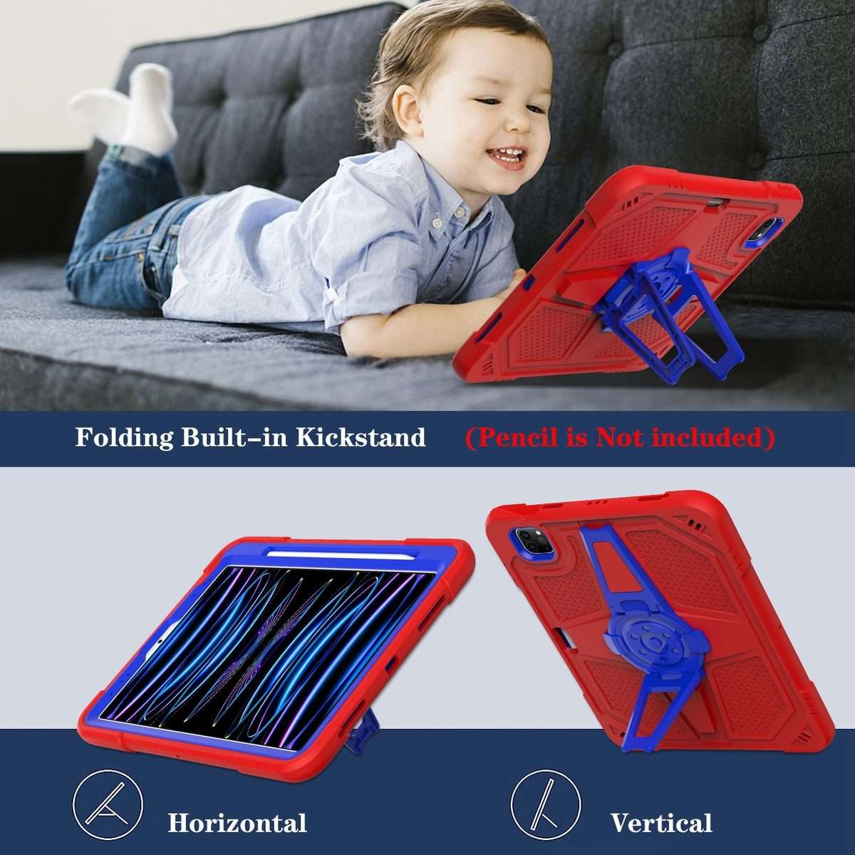 For iPad Air 2022 10.9 / Pro 11 2022 Punk Stand PC Hybrid Silicone Tablet Case with ... (Red Blue)