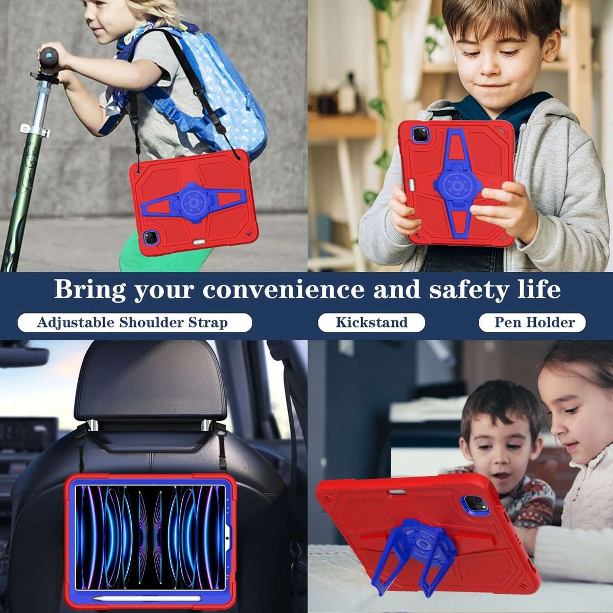 For iPad Air 2022 10.9 / Pro 11 2022 Punk Stand PC Hybrid Silicone Tablet Case with ... (Red Blue)