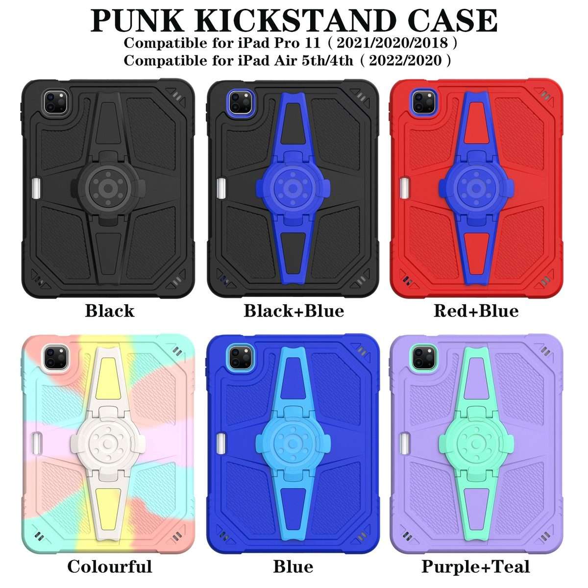 For iPad Air 2022 10.9 / Pro 11 2022 Punk Stand PC Hybrid Silicone Tablet Case with ... (Red Blue)